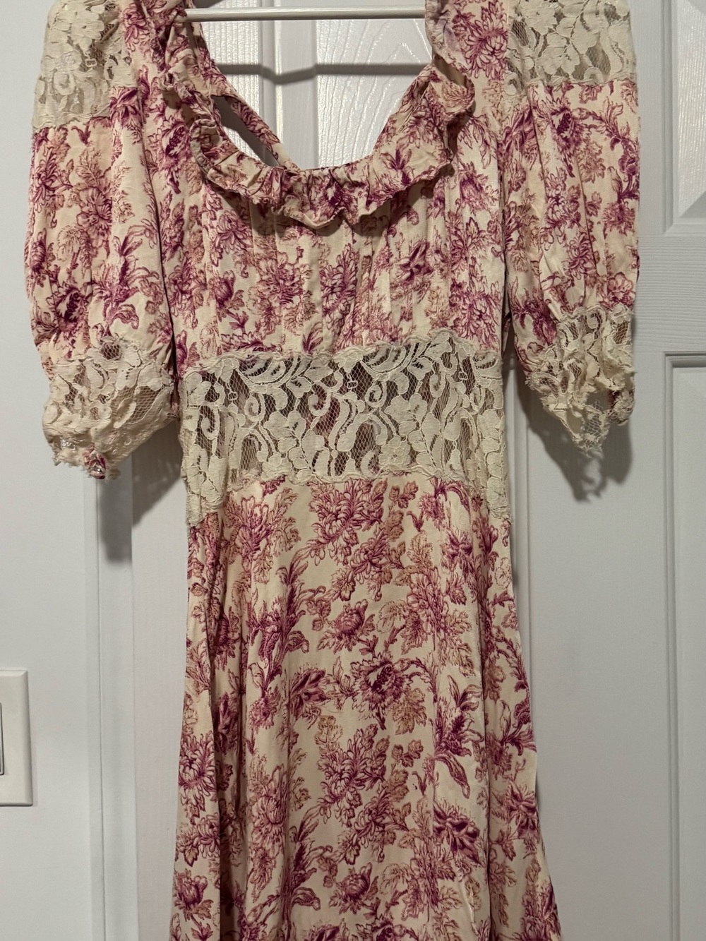 Free People Cream and Mauve Floral Lace Mini Dress